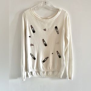 Naf Naf Novelty Lipstick Soft Knit Boat Neck Sweater Size M